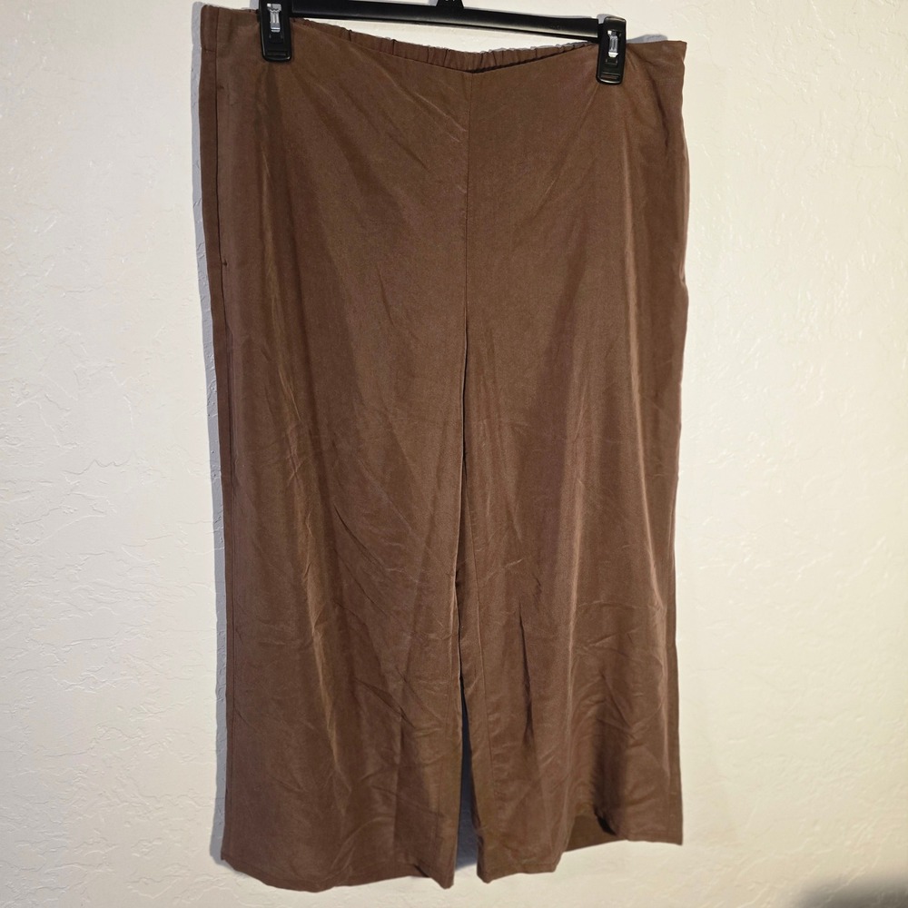 J Jill Brown Wide Leg Crop Pants Elastic Waist Side Zip Women XL Soft flowy